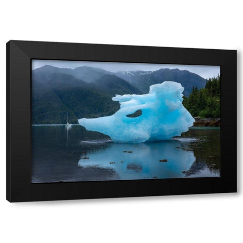 Alaska-Gulf 32 Pilothouse sailboat at anchor near large icebergs from LeConte Glacier grounded Black Modern Wood Framed Art Print by Souders, Paul