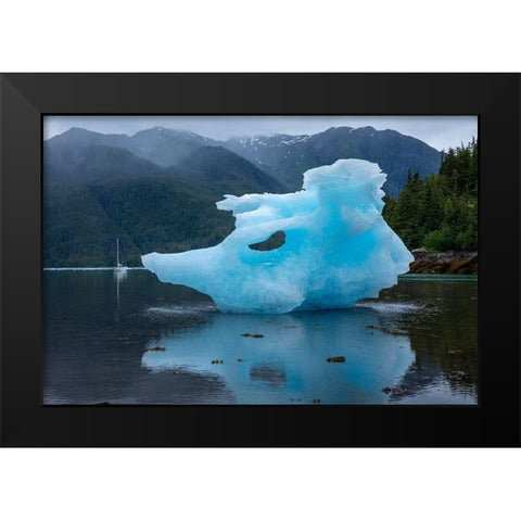 Alaska-Gulf 32 Pilothouse sailboat at anchor near large icebergs from LeConte Glacier grounded Black Modern Wood Framed Art Print by Souders, Paul