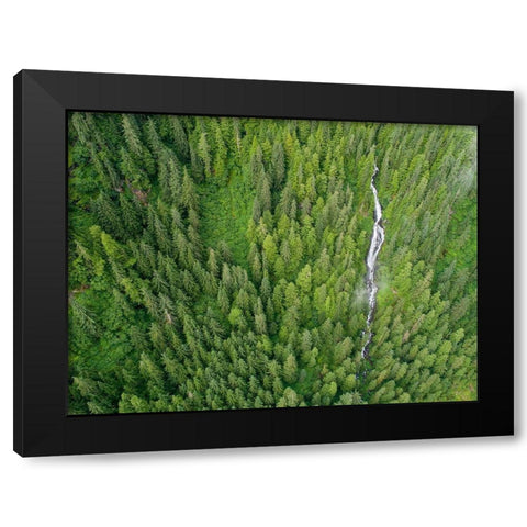 Alaska-Juneau-Taku Harbor State Marine Park-waterfall on mountainside in coastal rainforest Black Modern Wood Framed Art Print with Double Matting by Souders, Paul
