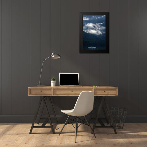 Alaska-Tracy Arm-Fords Terror Wilderness-Morning sun lights clearing mist above iceberg floating Black Modern Wood Framed Art Print by Souders, Paul