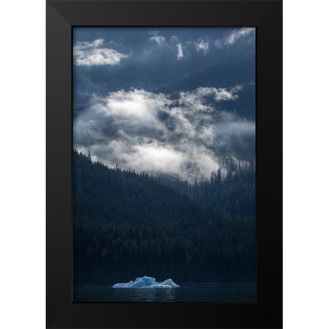 Alaska-Tracy Arm-Fords Terror Wilderness-Morning sun lights clearing mist above iceberg floating Black Modern Wood Framed Art Print by Souders, Paul