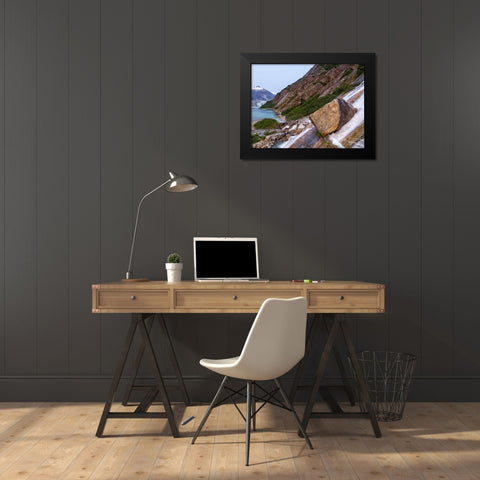 Alaska-Tracy Arm-Fords Terror Wilderness-Waterfall flowing down cliff side along Endicott Arm Black Modern Wood Framed Art Print by Souders, Paul