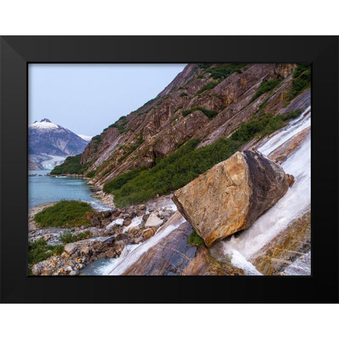 Alaska-Tracy Arm-Fords Terror Wilderness-Waterfall flowing down cliff side along Endicott Arm Black Modern Wood Framed Art Print by Souders, Paul
