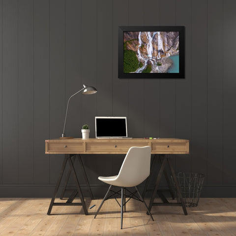 Alaska-Tracy Arm-Fords Terror Wilderness-Waterfall flowing down cliff side along Endicott Arm Black Modern Wood Framed Art Print by Souders, Paul