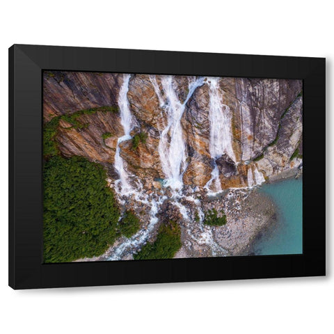 Alaska-Tracy Arm-Fords Terror Wilderness-Waterfall flowing down cliff side along Endicott Arm Black Modern Wood Framed Art Print with Double Matting by Souders, Paul