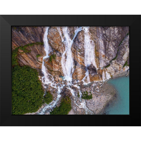 Alaska-Tracy Arm-Fords Terror Wilderness-Waterfall flowing down cliff side along Endicott Arm Black Modern Wood Framed Art Print by Souders, Paul