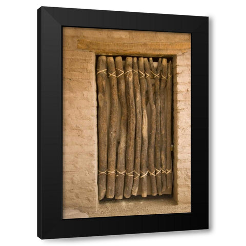 AZ, Tucson Door made of poles in an adobe wall Black Modern Wood Framed Art Print by Ross, Nancy ,  Steve