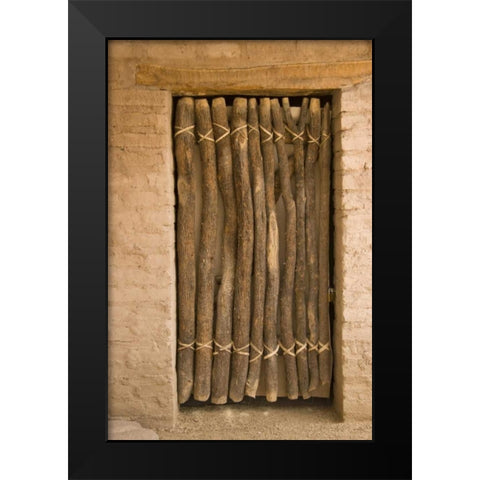 AZ, Tucson Door made of poles in an adobe wall Black Modern Wood Framed Art Print by Ross, Nancy ,  Steve