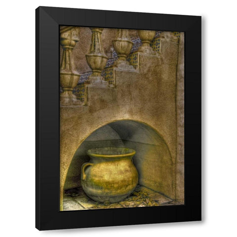 AZ, Sedona Ceramic pot in niche under stairway Black Modern Wood Framed Art Print by OBrien, Jay