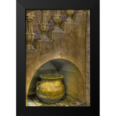 AZ, Sedona Ceramic pot in niche under stairway Black Modern Wood Framed Art Print by OBrien, Jay