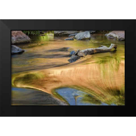 USA, Arizona, Sedona Autumn reflections on water Black Modern Wood Framed Art Print by OBrien, Jay