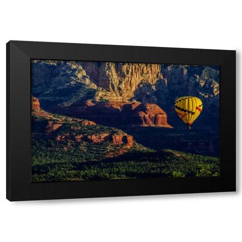 AZ, Hot-air balloon over Red Rocks SP at sunset Black Modern Wood Framed Art Print with Double Matting by OBrien, Jay