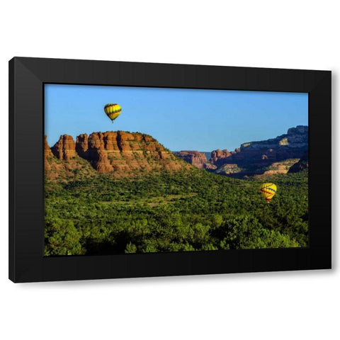 Arizona Hot-air balloons over Red Rocks SP Black Modern Wood Framed Art Print with Double Matting by OBrien, Jay