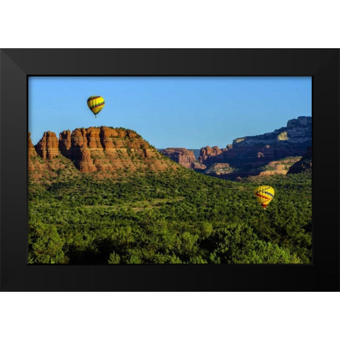 Arizona Hot-air balloons over Red Rocks SP Black Modern Wood Framed Art Print by OBrien, Jay