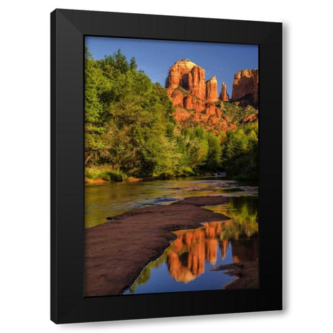 USA, Arizona Cathedral Rock reflects in creek Black Modern Wood Framed Art Print by OBrien, Jay