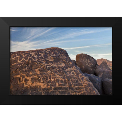 AZ, Gila Bend Petroglyphs on boulders Black Modern Wood Framed Art Print by Paulson, Don