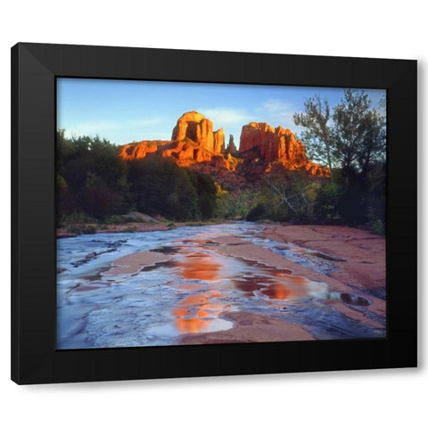 AZ, Sedona Cathedral Rock reflects in Oak Creek Black Modern Wood Framed Art Print with Double Matting by Talbot Frank, Christopher