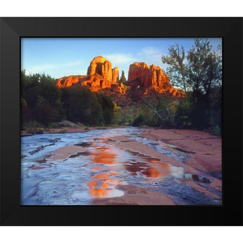 AZ, Sedona Cathedral Rock reflects in Oak Creek Black Modern Wood Framed Art Print by Talbot Frank, Christopher