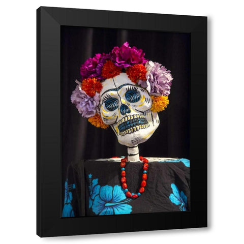 AZ, Phoenix Skeleton with hair made of flowers Black Modern Wood Framed Art Print with Double Matting by Kaveney, Wendy