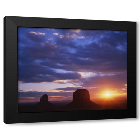 AZ, Monument Valley Sunrise on stone formations Black Modern Wood Framed Art Print with Double Matting by Flaherty, Dennis