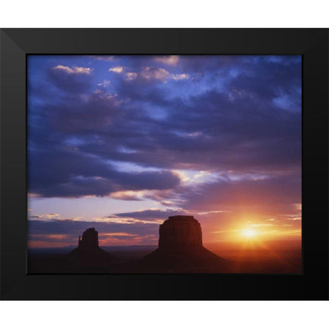 AZ, Monument Valley Sunrise on stone formations Black Modern Wood Framed Art Print by Flaherty, Dennis
