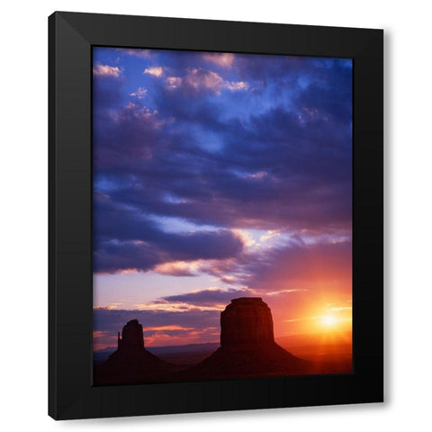 Arizona-Monument Valley Sunrise silhouettes of formations  Black Modern Wood Framed Art Print with Double Matting by Jaynes Gallery