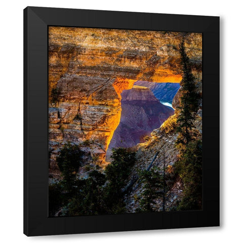 Arizona-Grand Canyon National Park View through hole in canyon wall at sunrise  Black Modern Wood Framed Art Print with Double Matting by Jaynes Gallery