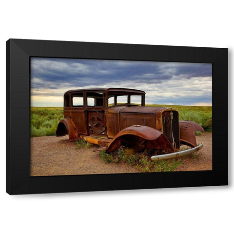 Rusty old 1931 Studebaker at the Painted Forest National Park-Arizona-USA Black Modern Wood Framed Art Print by Jaynes Gallery