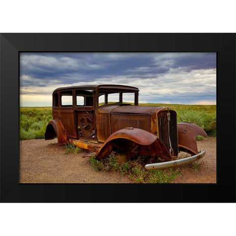 Rusty old 1931 Studebaker at the Painted Forest National Park-Arizona-USA Black Modern Wood Framed Art Print by Jaynes Gallery