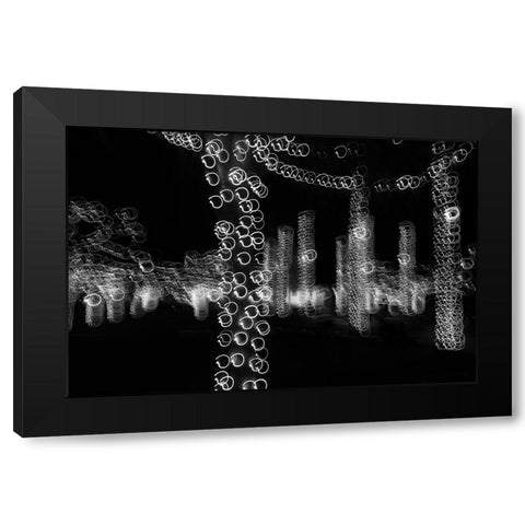 USA-Arizona-Buckeye-Black and white abstract of decorated trees at night during Christmas Black Modern Wood Framed Art Print with Double Matting by Jaynes Gallery