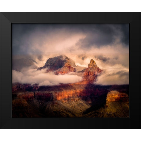 USA-Arizona-Grand Canyon-Foggy sunrise on canyon Black Modern Wood Framed Art Print by Jaynes Gallery