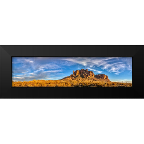 USA- Arizona- Superstition Mountains. Panoramic of mountains and desert. Black Modern Wood Framed Art Print by Jaynes Gallery