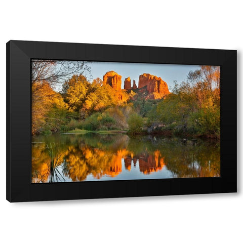 USA- Arizona. Red Rock State Park with Oak Creek and Cathedral Rock Black Modern Wood Framed Art Print with Double Matting by Gulin, Darrell