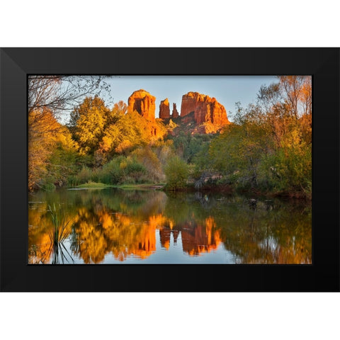 USA- Arizona. Red Rock State Park with Oak Creek and Cathedral Rock Black Modern Wood Framed Art Print by Gulin, Darrell