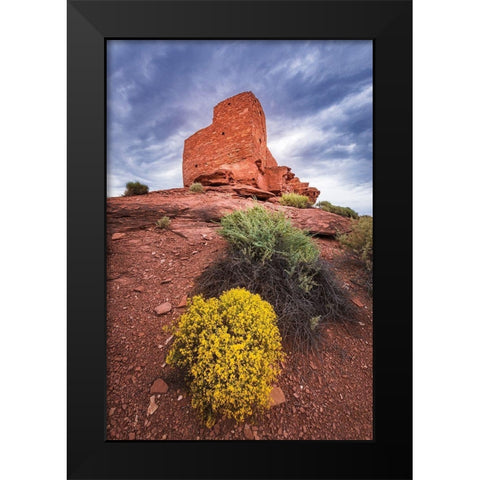 Evening light on Wukoki Ruin-Wupatki National Monument-Arizona Black Modern Wood Framed Art Print by Bishop, Russ