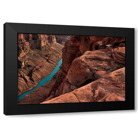 Colorado River meanders through the Grand Canyon below Toroweap Overlook Black Modern Wood Framed Art Print with Double Matting by SMO