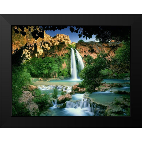 Havasu Falls at the bottom of the Grand Canyon in Arizona Black Modern Wood Framed Art Print by SMO