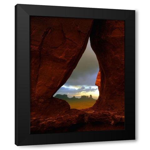 Teardrop arch frames the Monument Valley rock formations on the Utah-Arizona border Black Modern Wood Framed Art Print with Double Matting by SMO