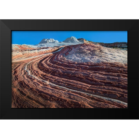 Swirls of colored sandstone in the white pockets area in northern Arizona Black Modern Wood Framed Art Print by SMO