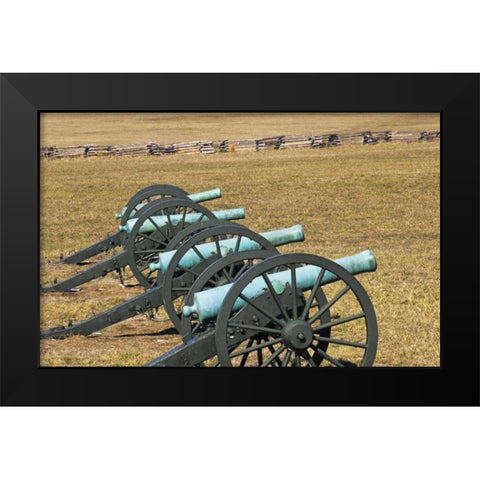 Arkansas Civil War cannons at Pea Ridge Park Black Modern Wood Framed Art Print by Flaherty, Dennis