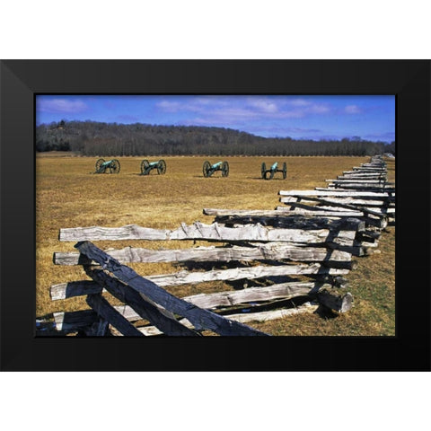 Arkansas Split-rail fence and Civil War cannons Black Modern Wood Framed Art Print by Flaherty, Dennis