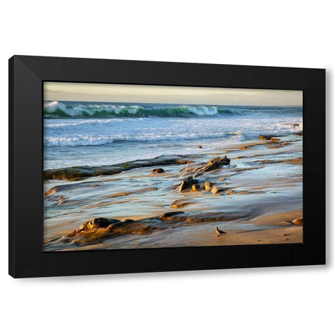 California-La Jolla-Surf breaking off Coast Blvd Park Black Modern Wood Framed Art Print by Collins, Ann