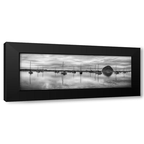 USA-California-Morro Bay Panoramic view of harbor and Morro Rock at dusk Black Modern Wood Framed Art Print by Collins, Ann