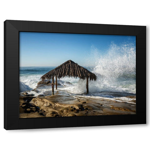 USA-California-La Jolla High surf at high tide inundates Windansea Surf Shack Black Modern Wood Framed Art Print by Collins, Ann