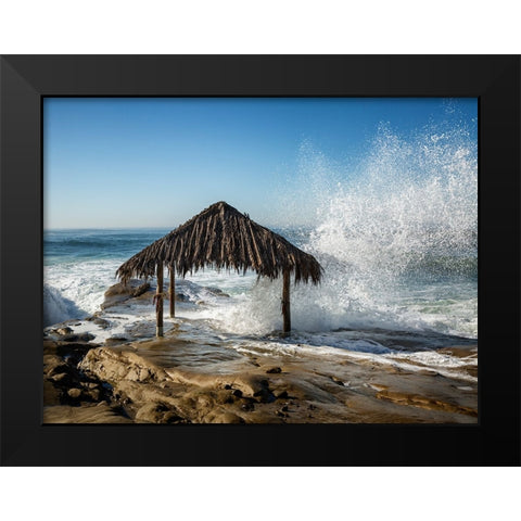 USA-California-La Jolla High surf at high tide inundates Windansea Surf Shack Black Modern Wood Framed Art Print by Collins, Ann