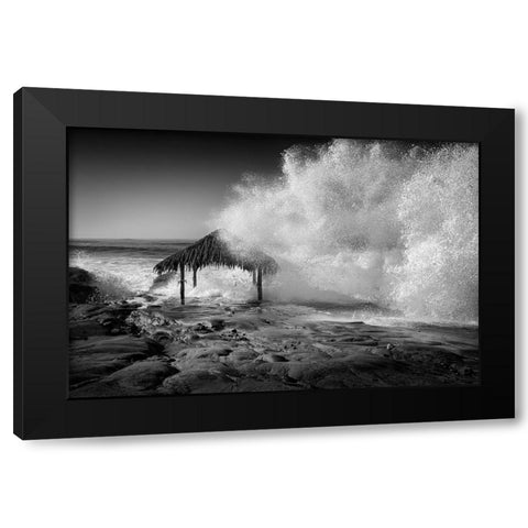USA-California-La Jolla High surf at high tide inundates Windansea Surf Shack Black Modern Wood Framed Art Print by Collins, Ann