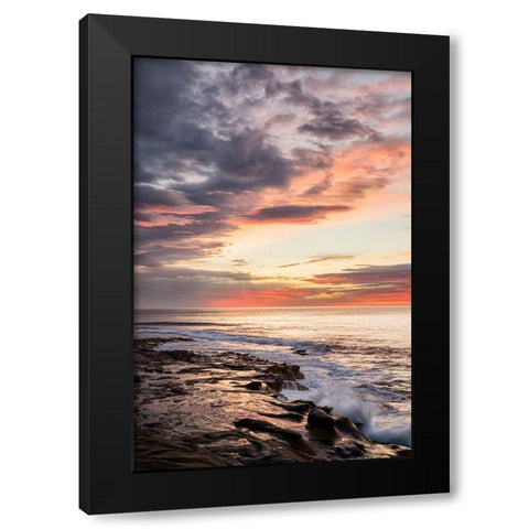 USA-California-La Jolla Sunset reflections at Coast Blvd Park Black Modern Wood Framed Art Print by Collins, Ann