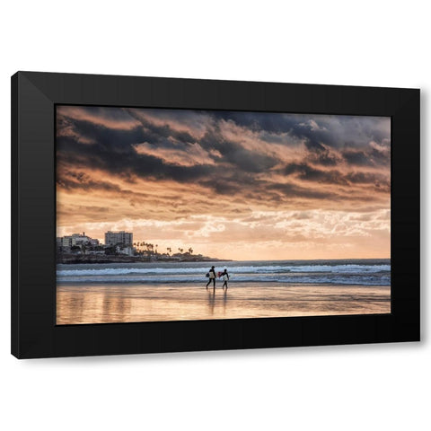 USA-California-La Jolla Young surfers at La Jolla Shores Black Modern Wood Framed Art Print with Double Matting by Collins, Ann