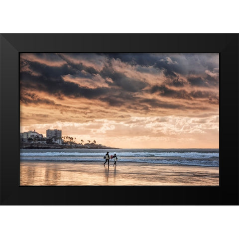USA-California-La Jolla Young surfers at La Jolla Shores Black Modern Wood Framed Art Print by Collins, Ann
