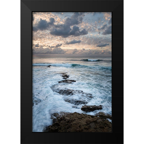 USA-California-La Jolla Ocean waves and rocks at dusk Black Modern Wood Framed Art Print by Collins, Ann
